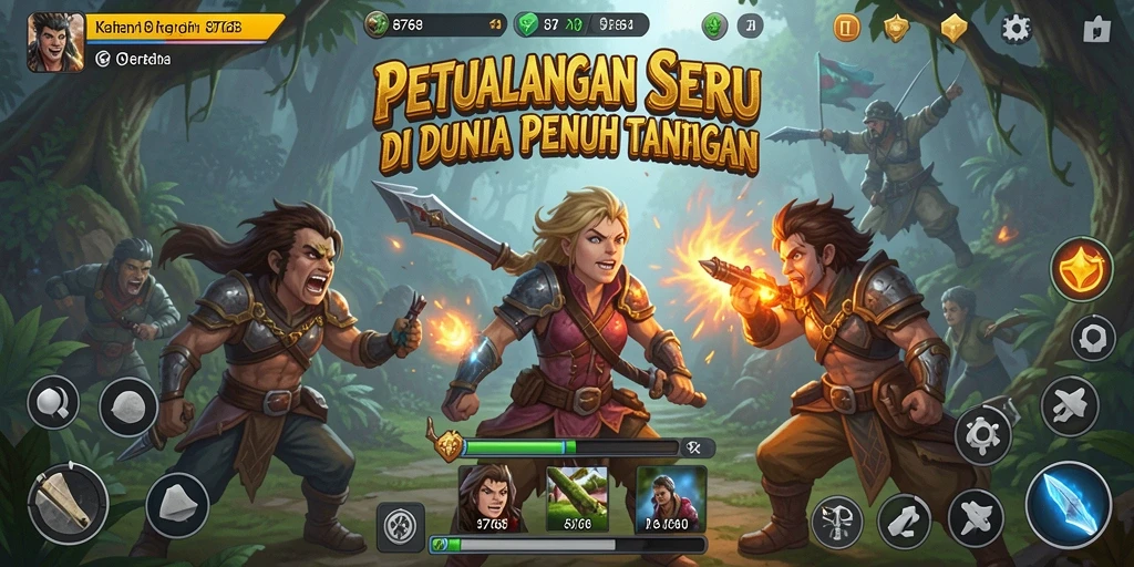 Screenshot utama 8768 menampilkan karakter berpetualang di hutan yang misterius.
