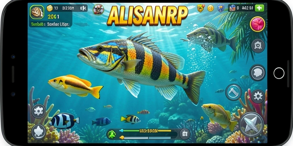 Tampilan gameplay seru dalam ALISANRP dengan berbagai ikan yang menunggu untuk ditembak.
