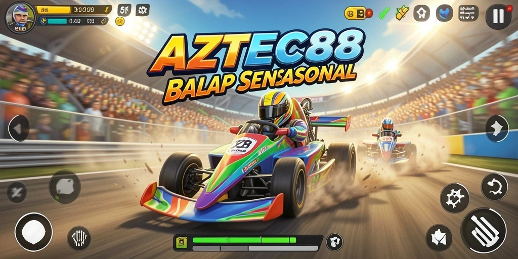 Screenshot menampilkan balapan mendebarkan di AZTEC88.