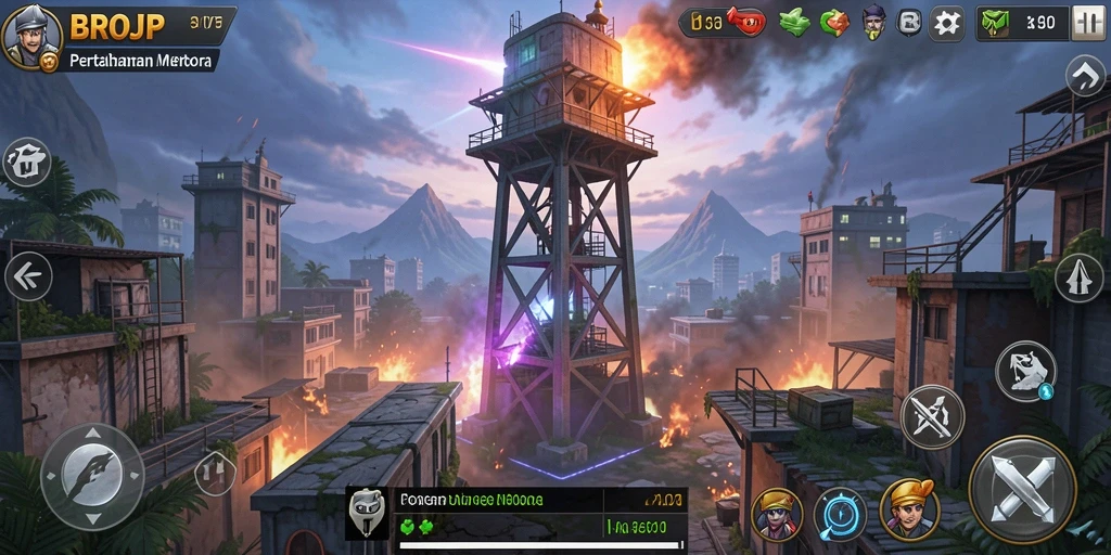 Tampilan gameplay epik dari BROJP dengan strategi Tower Defense yang kompleks.