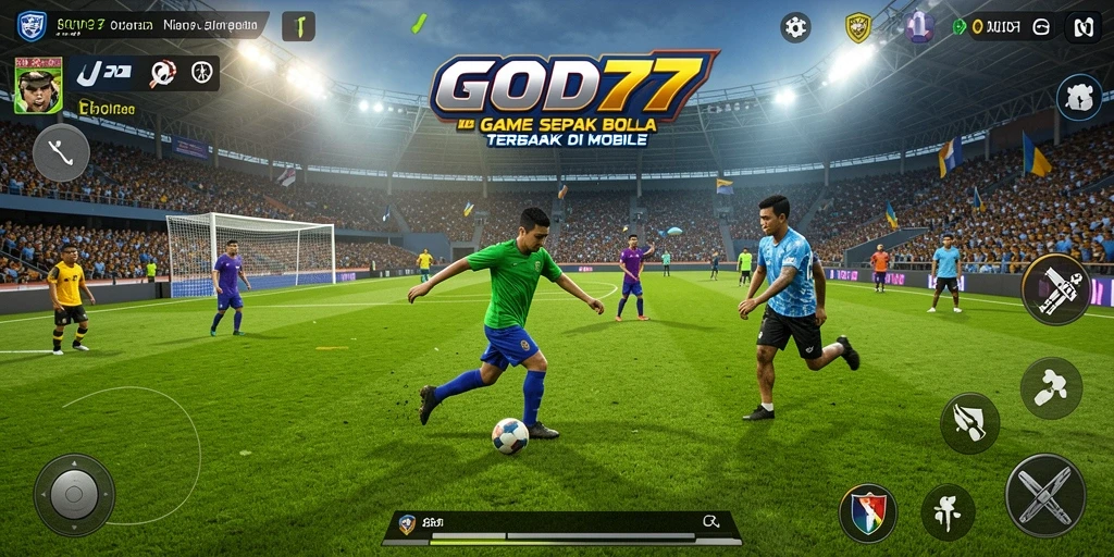 Tampilan gameplay <strong>GOD77</strong> yang mendebarkan di lapangan sepak bola.