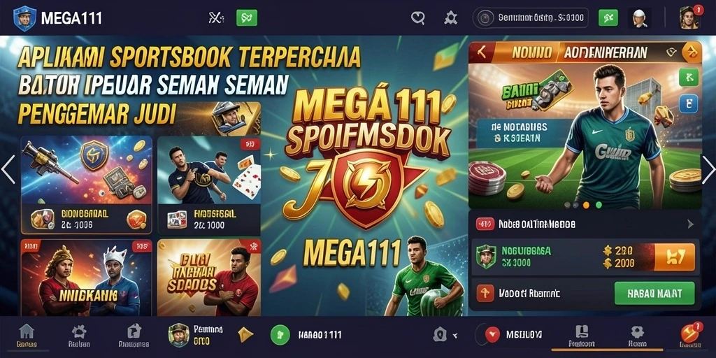 Tampilan utama MEGA111 dengan fitur taruhan olahraga yang menarik.