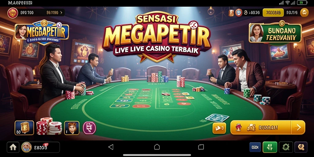 Screenshot gameplay <strong>MEGAPETIR</strong> yang menampilkan dealer langsung dan permainan menarik.
