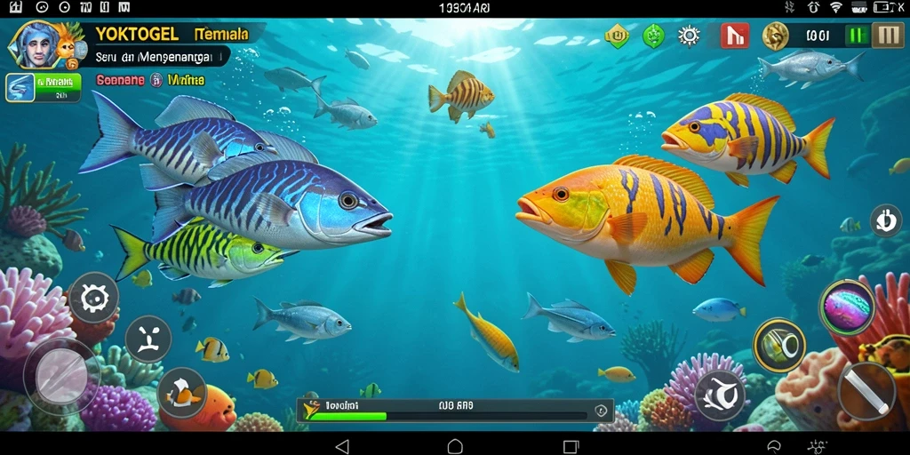 Gameplay seru YOKTOGEL dengan berbagai ikan warna-warni.